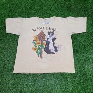 Vintage 80s Funny Bird Cat Crop-Top Shirt Womens L 22x23 USA
